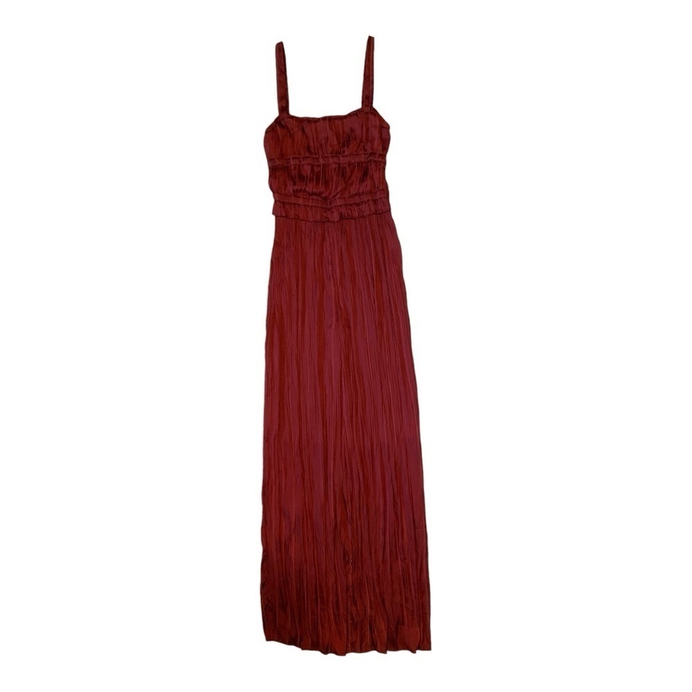 Current air pleated smockded satin jumpsuit